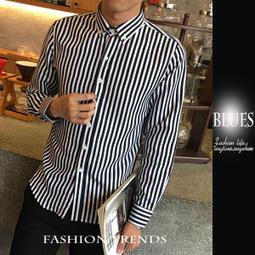 【Blues】S582-簡潔時尚氣質深藍條紋長袖襯衫 日系 窄身 休閒 英倫 韓系 歷史價格詳細信息