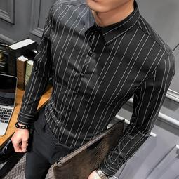 &Omega;衣枝獨袖&Omega;【111】新款男士條紋簡約絲滑修身長袖襯衫 歷史價格詳細信息