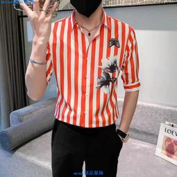 新款印花襯衫男士七分袖夏季薄款帥氣中袖襯衣 歷史價格詳細信息