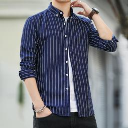 新款男士襯衫韓版條紋襯衫男長袖青年帥氣修身襯衣 歷史價格詳細信息