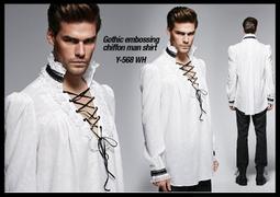 ＊mini PUNK LOLO＊歐洲中古世紀-暗黑索羅門王朝暗紋印花蕾絲立領半透明襯衫(黑.Y-568)GOTHIC 歷史價格詳細信息