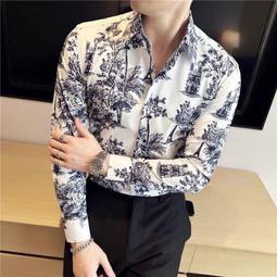 印花高級長袖襯衫男大尺碼時尚薄款緊身燙鑽襯衫春秋歐洲站寸衫韓版長袖 男生長袖文青休閒素色韓系 歷史價格詳細信息