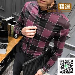 新款男士長袖襯衫印花格子襯衫時尚韓版帥氣青少年襯衫 歷史價格詳細信息