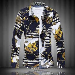 春季新款長袖襯A外貿男裝復古花色歐美修身男士休閑長袖襯A  A 歷史價格詳細信息