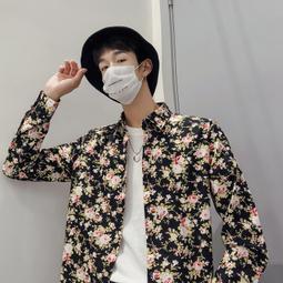 港風春秋季長袖襯衫男士潮流碎花寬松休閑上衣韓版青年學院風寸衫 歷史價格詳細信息