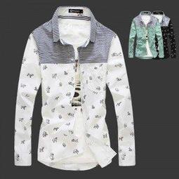 【yes99buy】新款 衫 個性條紋門襟時尚型男必備修身休閒長袖시퐁셔츠襯衫 歷史價格詳細信息