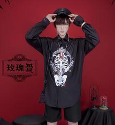 《免運費》原創休閒不規則印花鹽系帥氣外搭薄款原宿BF中性潮酷春夏短袖襯衫 歷史價格詳細信息