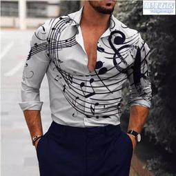 歐美外貿獨立站新款春夏男款長袖襯衫街頭氣質3D音符印花 價格比較,價格查詢,歷史價格詳細信息