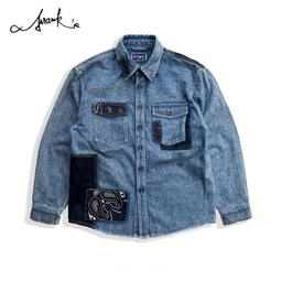 FRANK'S大阪直送-重磅加厚 牛仔襯衫 拼布 色塊 襯衫外套 寬鬆 牛仔外套 長袖襯衫 水洗 休閒 中性 有大尺碼 價格比較,價格查詢,歷史價格詳細信息