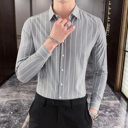 韓版條紋長袖襯衫男長袖春秋款修身潮流帥氣襯衣備貨足-潮流空間 歷史價格詳細信息