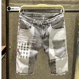 牛仔短褲韓版緊身彈性工裝◆夏季特賣◆潮流痞帥牛仔短褲男士夏季馬褲拼接個性五分褲貼布毛邊韓版潮 價格比較,價格查詢,歷史價格詳細信息