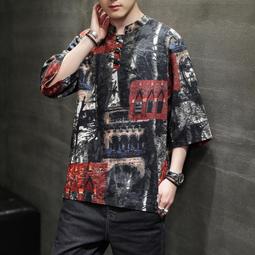 中國風亞麻T恤男短袖夏天上衣中式復古短袖棉麻體恤太極練功服男-MINTS名仕男裝 歷史價格詳細信息