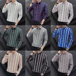 條紋襯衫男士長袖韓版修身商務休閑青年帥氣襯衣潮 歷史價格詳細信息
