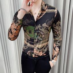 歐美秋季新款男裝襯衫3D印花長袖翻領時尚潮流休閑街頭衫 歷史價格詳細信息