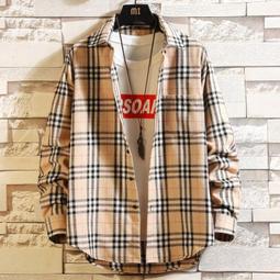 春季港風格子襯衫男長袖休閑襯衫青少年帥氣寸衫潮 歷史價格詳細信息