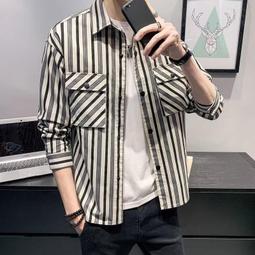 直條紋長袖襯衫 襯衫外套 休閒寬鬆 素面 長袖條紋休閒襯衫 青年衫 港風型男襯衫 秋季品質襯衫（JH1849)【壹號站】 歷史價格詳細信息