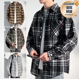 日系長袖格子襯衫男  黑白 格紋襯衫 男 長袖  寬鬆 長袖襯衫 襯衣春秋 歷史價格詳細信息