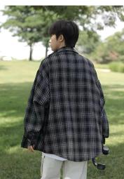 日系長袖格子襯衫男  黑白 格紋襯衫 男 長袖  寬鬆 長袖襯衫 襯衣春秋 歷史價格詳細信息