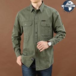 大碼襯杉 男士休閒寬鬆長袖襯杉新款大碼純色中青年襯依秋季工裝口袋款 歷史價格詳細信息