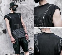 《TINO HOMME》2017春夏新款韓版非主流不規則剪裁套頭斜扣修身背心訂做款加大尺碼6XL 歷史價格詳細信息