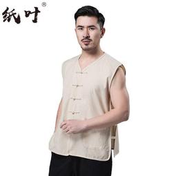 唐裝男中老年背心套裝夏季男裝爸爸裝老年人夏裝馬甲爺爺漢服衣服-毛毛男裝 歷史價格詳細信息