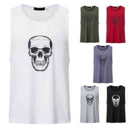 夏新款無袖背心骷髏頭印花男士背心 寬肩運動健身打底無袖T恤  A 歷史價格詳細信息