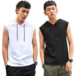 無袖背心上 純色連帽衛 無袖連帽T恤 男士休閑T恤 帶帽T恤 男士運動 歷史價格詳細信息