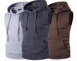 無袖背心上 純色連帽衛 無袖連帽T恤 男士休閑T恤 帶帽T恤 男士運動 歷史價格詳細信息