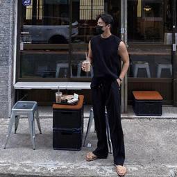 2023夏季新款男士無袖寬鬆潮牌背心純棉純色圓領潮流運動百搭坎肩AM3J满599免運 歷史價格詳細信息