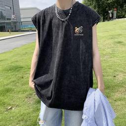 暗黑系做舊水洗無袖短t男 M-5XL 短袖背心男 大碼T恤衫 oversizeT恤 無袖背心 落肩無袖上衣男潮人屋服飾-MINTS名仕男裝 歷史價格詳細信息