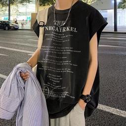 Q背心男 高街ins美式復古水洗黑色坎肩無袖t恤 oversize做舊嘻哈印花背心（HCS10）【壹號站】 歷史價格詳細信息