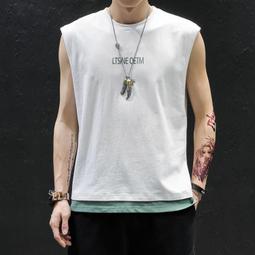 假兩件無袖背心t恤男生寬鬆潮嘻哈背心潮牌超火運動篮球坎肩ins外穿潮流夏吊嘎運動背心健身背心【FIZZE】 歷史價格詳細信息
