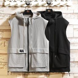 新款男馬甲背心連帽外套斜拉鍊運動健身帽衫背心外套 歷史價格詳細信息