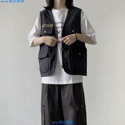 工裝背心外套 多口袋無領坎肩馬甲 男女 寬松 韓版 復古 機能風 歷史價格詳細信息