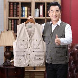 全棉戶外中老年男士春秋多袋攝影馬夾寬鬆背心水洗純棉釣魚馬甲-毛毛男裝 歷史價格詳細信息