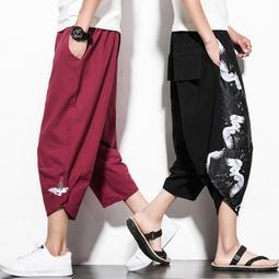 [免運]中國風男裝棉麻七分褲大碼休閑闊腿哈倫褲男褲子運動沙灘褲短褲夏【金隆服裝】 歷史價格詳細信息