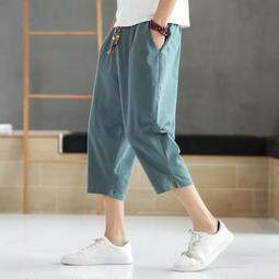 [免運]七分褲男士純色休閑褲夏季薄款中國風男裝寬松大碼百搭沙灘7分褲#金隆男裝 價格比較,價格查詢,歷史價格詳細信息