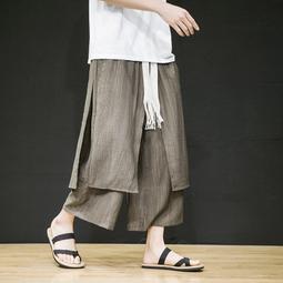 [免運]中國風男裝假兩件九分褲夏季薄款大碼休閑褲闊腿直筒褲哈倫褲男潮【金隆服裝】 歷史價格詳細信息