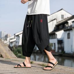 [免運]七分褲男士純色休閑褲夏季薄款中國風男裝寬松大碼百搭沙灘7分褲#金隆男裝 歷史價格詳細信息
