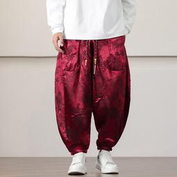 [免運]中國風男裝龍紋冰絲長褲夏季輕薄款大碼寬松闊腿直筒褲休閑男褲子【金隆服裝】 歷史價格詳細信息