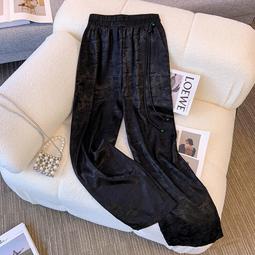 新中式醋酸縐闊腿褲女夏季薄款垂感復古國風鬆緊腰拖地褲直筒長褲 歷史價格詳細信息