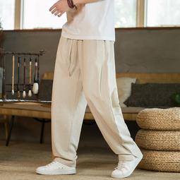 [免運]春夏中式亞麻休閑長褲男中國風復古大碼寬松垂感闊腿直筒運動褲潮【金隆服裝】 歷史價格詳細信息