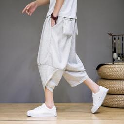 [免運]夏季新款男士七分褲中國風大碼休閑蘿卜褲寬松闊腿哈倫褲沙灘褲男【金隆服裝】 價格比較,價格查詢,歷史價格詳細信息