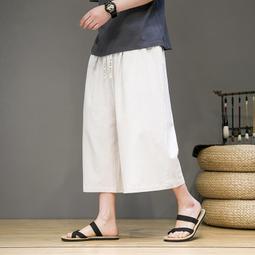 [免運]中國風男裝薄款七分褲男夏季大碼寬松闊腿哈倫褲休閑沙灘7分褲男#金隆男裝 歷史價格詳細信息