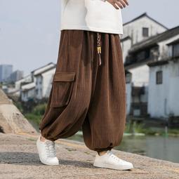 [免運]秋季中國風亞麻長褲垂感刺繡拖地褲大碼男士休閑褲運動直筒闊腿褲【金隆服裝】 歷史價格詳細信息