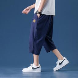[免運]中國風男裝刺繡暗黑冰絲七分褲短褲男夏季輕薄款大碼闊腿直筒褲潮#金隆男裝 歷史價格詳細信息