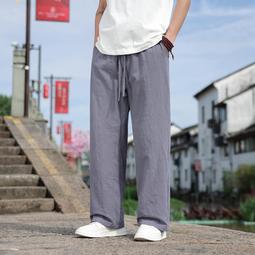 [免運]夏季中國風亞麻褲男新中式棉麻休閑大碼寬松復古盤扣束腳小腳褲男【金隆服裝】 歷史價格詳細信息