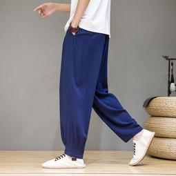 [免運]春夏中式亞麻休閑長褲男中國風復古大碼寬松垂感闊腿直筒運動褲潮【金隆服裝】 價格比較,價格查詢,歷史價格詳細信息
