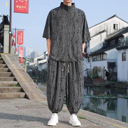 男士T恤春夏中國風男裝棉麻亞麻花色短袖五分袖T恤 歷史價格詳細信息