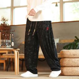 [免運]中國風男裝燈芯絨闊腿束腳褲新中式印花大碼胖子哈倫褲運動褲男秋#金隆男裝 歷史價格詳細信息